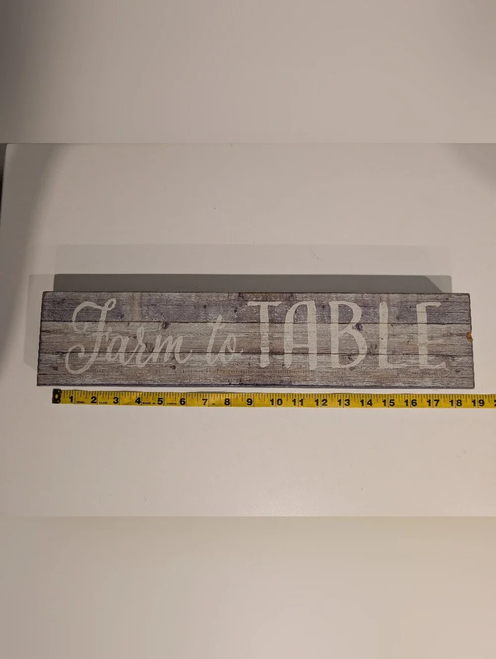Farm to Table Rustic Wood Wall Sign - White Text on Weathered Gray